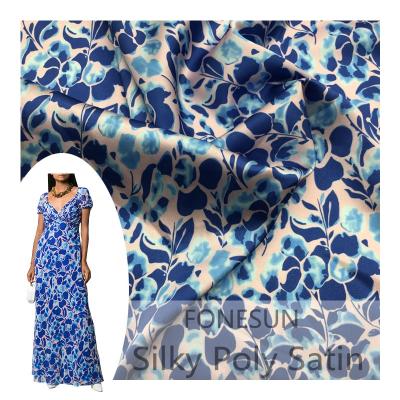 China Tear-resistant floral printed fabrics print satin textile stretch poly knitting floral printed fabric for woman for sale