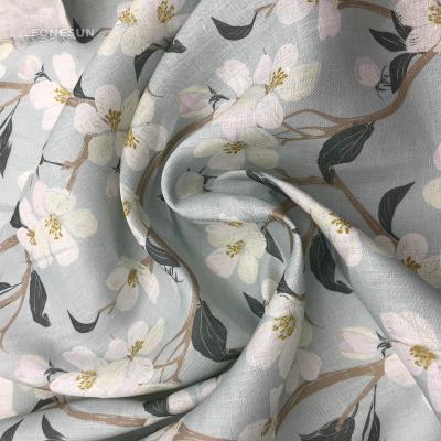 China Multicolor Design Viable Linen Canvas Floral Pure Linen Wash Fabric For Shirt for sale