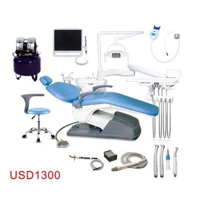 China Clinic Saving Full Set Dental Unit Chair With Dentist Stool Scaler Curing Light Handpiece Air Compressor Dental Camera Unit For SA for sale