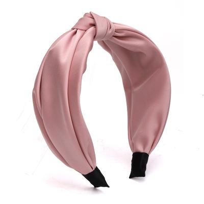 China Champagne Headband Premium Trendy Pink Silk Fabric Top Knot Fashion Women Headband for sale