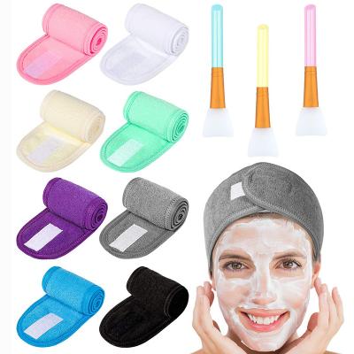 China Cosmetic Face Wash Face Bandage Makeup Head Band Wash Logo Custom Adjustable Head Wrap With Wide Brim for sale