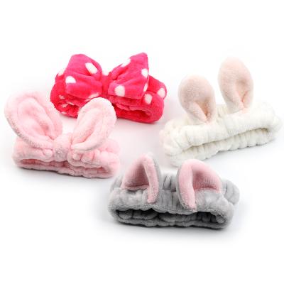 China New Design Velvet Rabbit Bunny Ear Hot Selling Products Spa Wash Fashion Makeup Soft Headband for sale