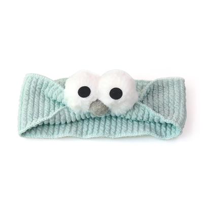 China New Design 2021 New Big Plush Eyes Washing Headband Custom Logo Spa Makeup Face Wash Elastic Hair Band for sale