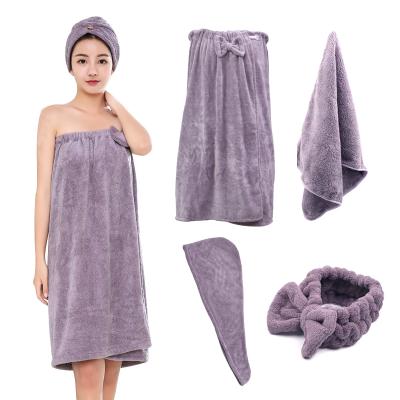 China Child Safe Towel Set Wrap Women's Shower & Bath Terry Spa Towel Set Absorbent 4-Piece Bathroom for sale