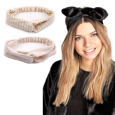 China Fashion Rabbit Ear Plain Plaid Pattern Style Soft Headband Cotton Organic Lady Girl Hairband for sale