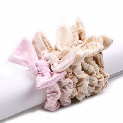 China Fashion simple bow elastic hair scrunchies wholesale customized organic cotton hair accessories for sale