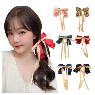 China Custom made hair clip fashion satin polyester hair bow ribbon wedding barrette barrette for girls for sale