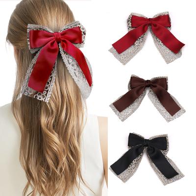 China French Hair Pin Bowknot Clips Fashion Hair Accessories Clip Large Bow Glitter Metal Bow Knot Hair Clips for sale