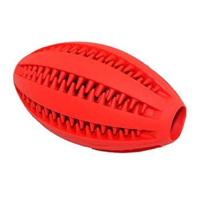 China Viable Hot Sale Amazon Dog Toys Durable Rubber Chew Interactive Dog Food Dispenser Rugby for sale