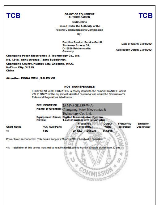 FCC - Changxing Potek Electronics& Technology Co., Ltd.