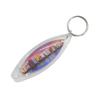 China Promotion Gift Sunshine Vacation Beach Keychain Keychain Surfboard Shaped Photo Acrylic Clear View Custom Insert for sale