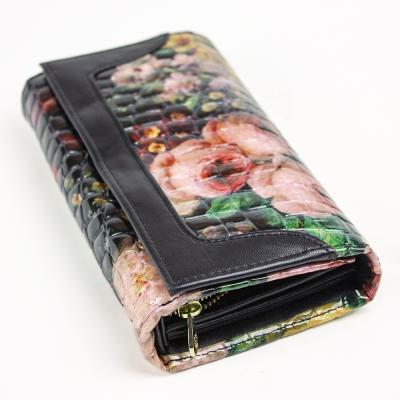 China High quality custom design durable custom flowers pattern PU leather wallets coin purse with zipper pocket for ladies for sale