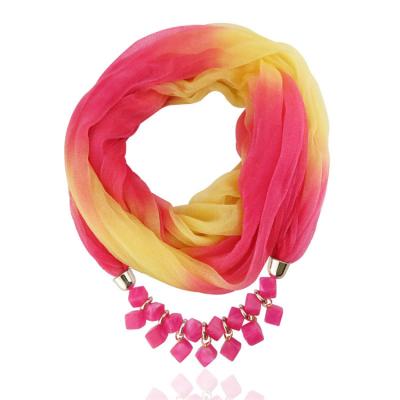 China New Arrival Chiffon Statement Collar Pendant Gradient Scarf Women Silk Hijab Scarf for sale