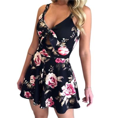 China Breathable Deep V-Neck Print Rompers Womens Comfortable Sleeveless Overalls Playsuits for sale