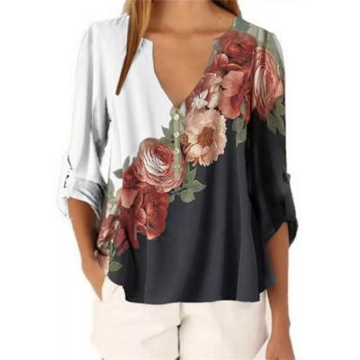 China Fashion Breathable Women Tops Ladies Top V-Neck Chiffon Blouse Slim Women Blouse for sale