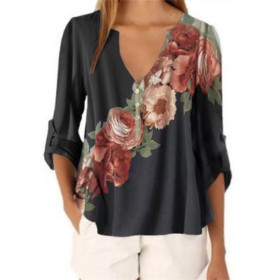 China New Fashion Print Women Chiffon Blouses Casual Tops Breathable Blouse Shirt Plus Size Blouse Tops for sale