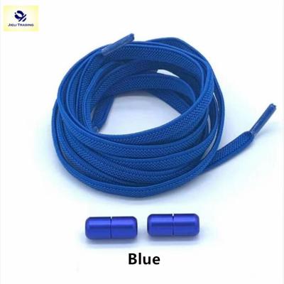 China Jieli Flat Sneaker Easy Tie Flat Elastic Shoe Laces With Colorful Metal Cap Locks For Sale for sale