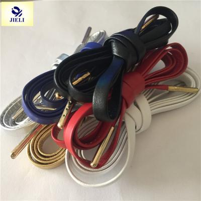 China Jieli Flat Leather Shoe Lace Flat Leather Laces With Metal Studs For Sale for sale