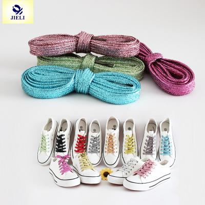 China Custom Flat Colorful Glitter Fashion Jieli Flat Lace With Plastic Ferret for sale