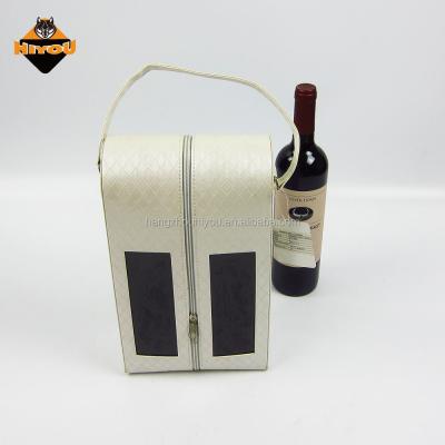 China Safety Good Quality Double Bottle Eco - Friendly Embossed Design Gift Faux Leather Wine Bag for sale