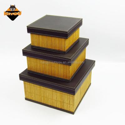 China High Quality Viable Fashion Household Storage Box Set/Bamboo Organizer With Faux Leather Lid, Set With 2pcs for sale