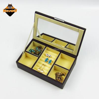 China Fashionable Cute Jewelry Storage Box Black PU Leather Mirrored Jewelry Box for sale