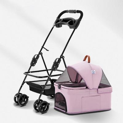 China New Viable Wholesale Lealoncat 4 Wheels Dog Cat Pink Jogger Stroller One-Click Folding Travel Pet Carrier Trolley Pet Stroller For Dogs for sale