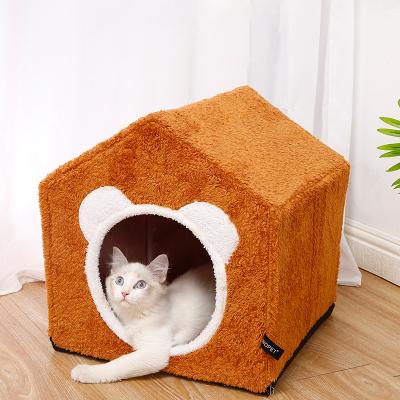 China Lealoncat Mini Version Plush Pet Nest Thickened Plush Dog Nest Cat Bed House Universal Custom Breathable Partially Enclosed Pet Nest Cat Bed House for sale