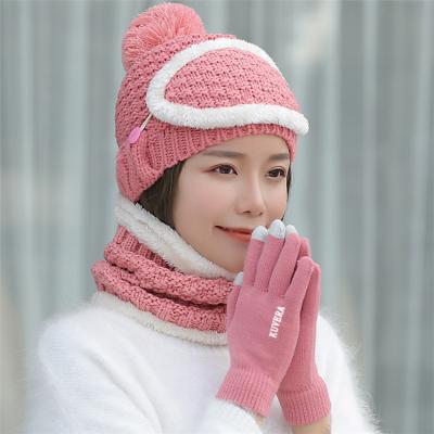 China Short 4 Pieces Warm Winter Hat Glove Mask Sets With Scarf Women's Beanie Hat Set Girls Cold Weather Acrylic Knitting Accessory for sale