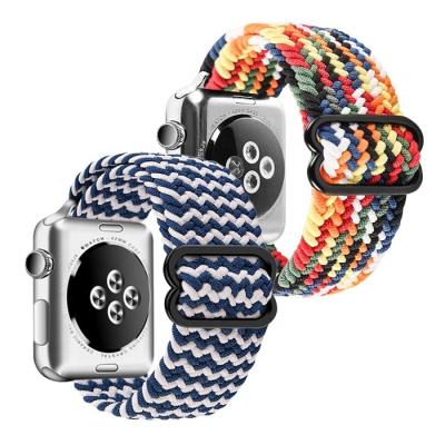 China Adjust the length according to your Wrist Adjustable Colorful Woven Braided Watch Band to Apple Watch Series 7 SE 6 5 4 3 2 1 with Black Clasp Nylon Watch Strap for sale