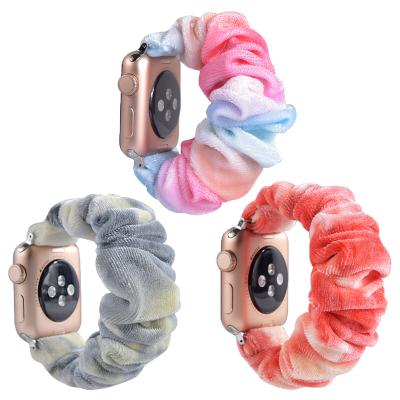 China Light Fashion Tie-Dye Soft Velvet Scrunchies Elastic Band Watch Replacement Straps For I Watch Series 1 2 3 4 5 6 for sale