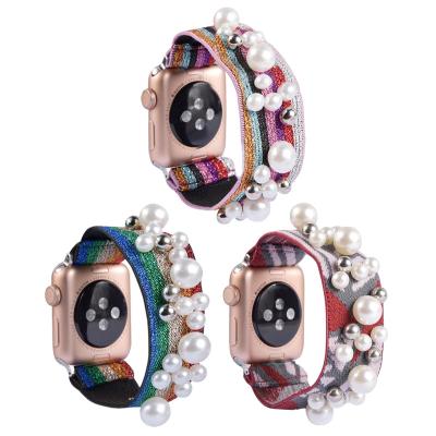 China Luxury Girls Glitter Scrunchie Elastic Band Nylon Fabric Stretchy Scrunchies Watch Strap For iWatch 40mm 42mm for sale