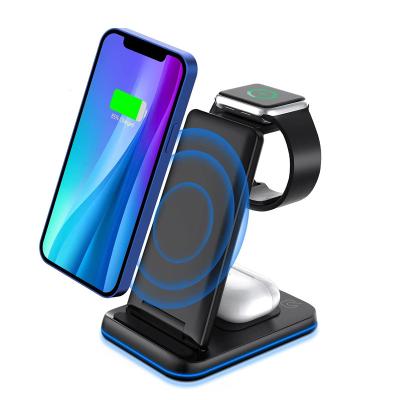 China Most Smart Devices Qi-Enabled Foldable Wireless Smart Watch 15W Charger Station 3 in 1 Stand Wireless Charging Dock for iPhone 12 for sale