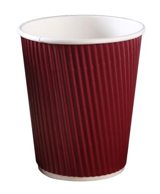 China 8oz Reusable Eco Friendly Disposable Customized Logo Sleeve Double Ripple Wall Disposable Recycles For Drinks Coffee Mug Hot Red Paper Cups for sale