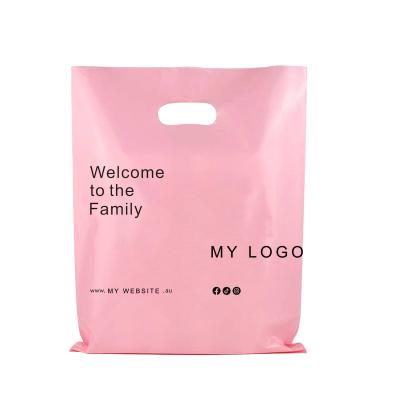 China Logo Pink Shop Boutique Gifts Customized Recyclable Die Cut Reusable Handle Bag Carry Bag Plastic Shopping Bag Retail Gift Shop for sale