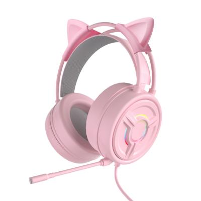 China Perfect Noise OEM Computer Cat Ear Pink Auricular Headset Wired Gamer Laptop Gaming Office Headset with Microphone Gaming Headset and Earphone for sale