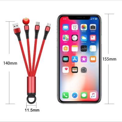 China Three-in-One Data Cable Key Chain Nopb OEM Three-in-One Data Cable Key Chain One For Three Data Cables Threaded Braided Gift Mobile Phone Data Cable for sale