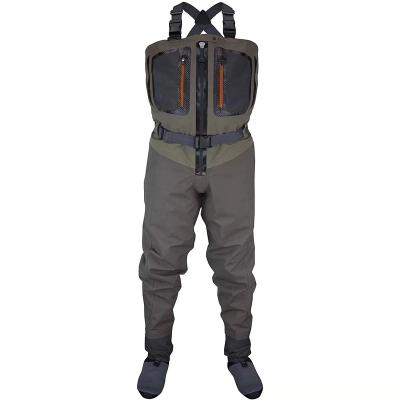 China High Quality 5 Layer Mens Waterproof Breathable Stockingfoot Zipper Front Waders Fishing Wader For Fly Fishing for sale