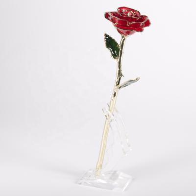 China Real Rose Gold Plated Rose Flower Preserved Fresh Blossom Eternal Vermilion Rose for sale