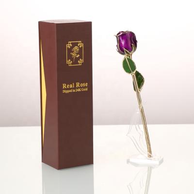 China Wedding Celebration Half-Bloom 24k Gold Dipped Purple Rose Gold Rose For Valentine's Day Gifts And Decoration With Gift Box Forever for sale