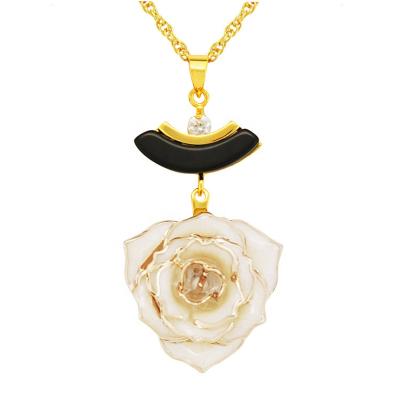 China Real Rose 24K Gold Plated Rose Necklace /Real Rose Dipped In Gold /Gold Plated Natural Rose Necklace For Girlfriend Gift for sale