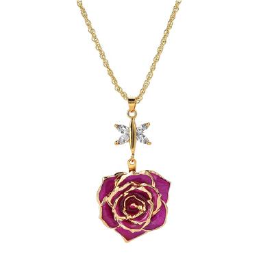 China Real Rose 24K Gold Dipped Rose necklaced / Gold Plated Natural Rose Necklace for Mother's Day and Christmas Gift for sale