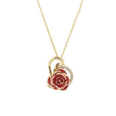 China Real Rose 24K Gold Dipped Rose necklaced / Gold Plated Natural Rose Necklace for Mother's Day and Christmas Gift for sale