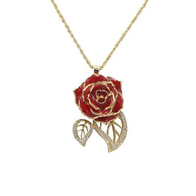 China Real Rose 24K Gold Plated Rose Necklaced / Gold Plated Natural Rose Necklace For Women Necklace, Mother's Day And Christmas Gift for sale