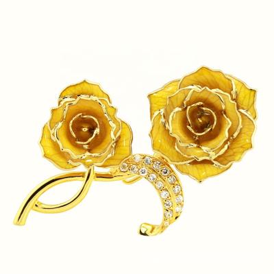 China Alloy and Real Factory Wholesale Rose Gold Plated Rose Brooch Gold Dipped Brooches for Women Gifts Wedding Gift for sale