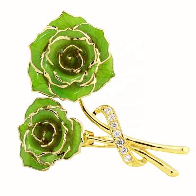 China Alloy And Real Rose Factory Wholesale Adorable Girls Rose Brooch Gold Dipped Real Rose For Women Gifts for sale