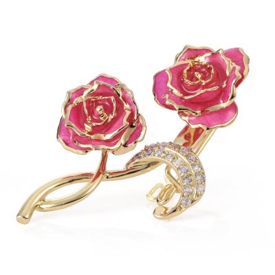 China Wholesale Adorable Alloy And Real Factory Pink Girls Rose Shaped Brooch Unique Gold Dipped Rose for sale