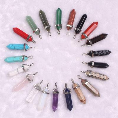 China Natural Crystal Chakra Pendant Jewelry Hexagonal Gemstone Quartz Charm Healing Point TRENDY Stones Silver Plated Factory Custom for sale