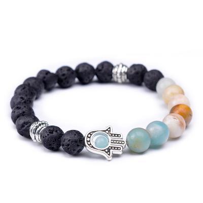 China TRENDY Energy Lava Stone Beaded Bracelet 8mm Seven Chakras Beads Natural Stone Custom Slap Bracelets for sale