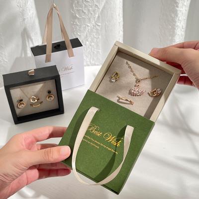 China Newest 2022 Custom Aluminum White Box For Jewelries Luxury Gold Logo Packaging Gift Earring/Necklace/Ring Sliding Drawer Box With Handle for sale